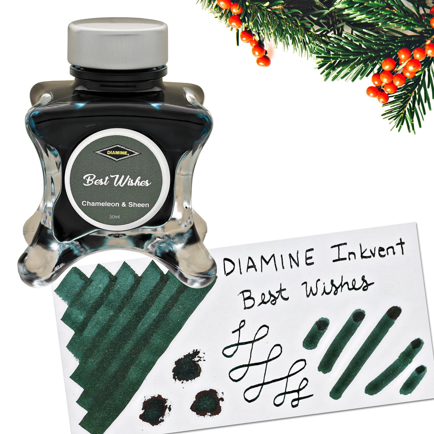 Diamine Inkvent Green Edition Chameleon & Sheen Bottled Ink in Best Wishes - 50 mL