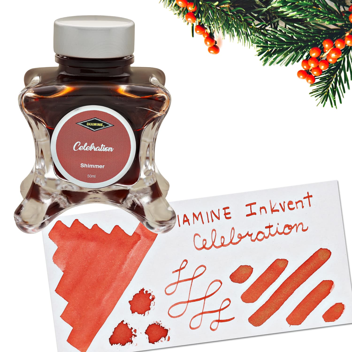 Diamine Inkvent Green Edition Shimmer Bottled Ink in Celebration - 50 mL