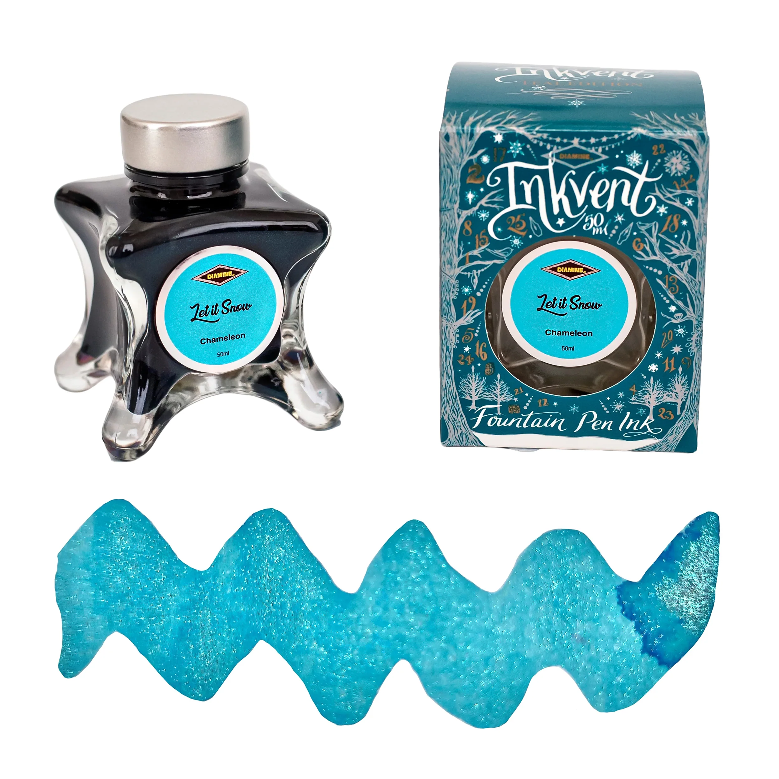 Diamine Inkvent Teal Edition Chameleon Bottled Ink in Let it Snow - 50 ml