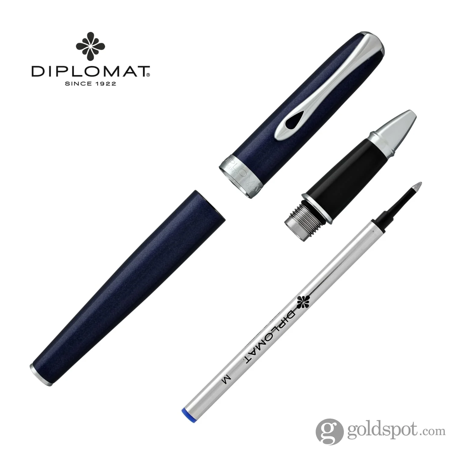 Diplomat Excellence A2 Rollerball Pen in Midnight Blue with Chrome Trim - Image 7