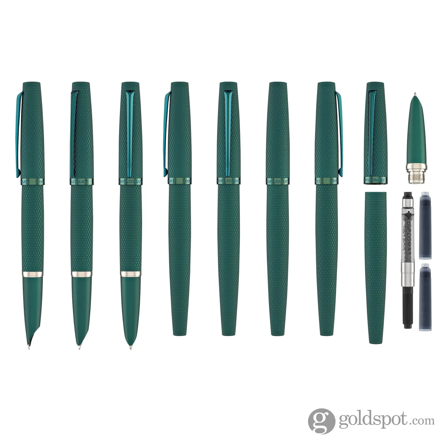 Diplomat Viper Fountain Pen Fine/Medium in Green Guilloche - Image 8