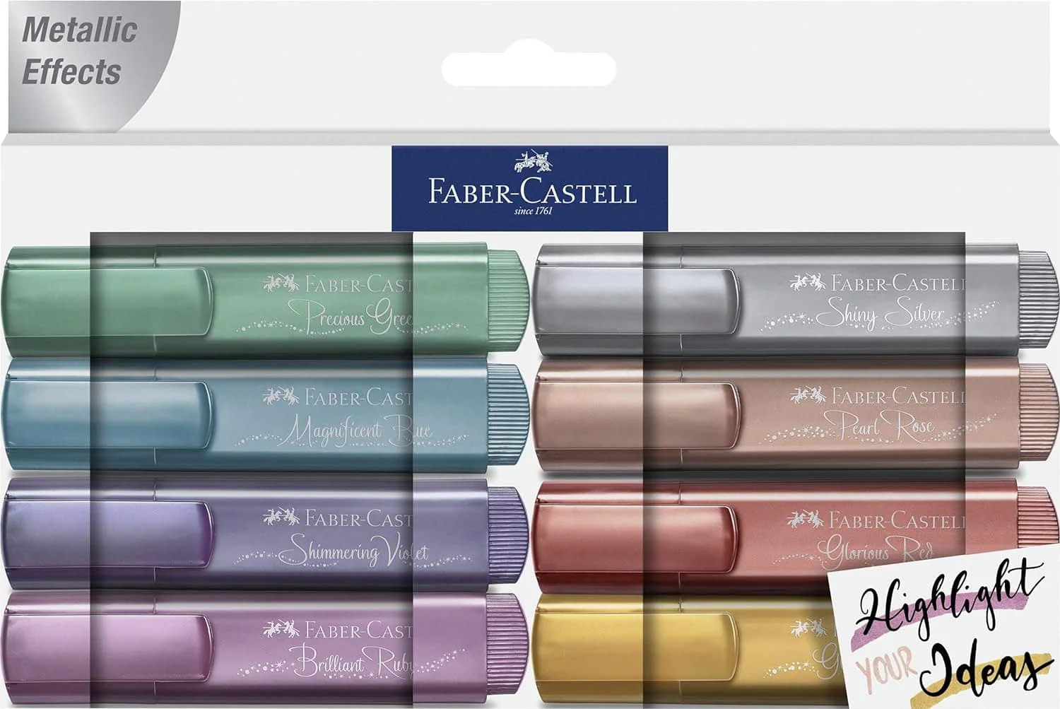 Faber Castell Metallic Glitter Highlighter Textliner Marker Pens - Pack of 8