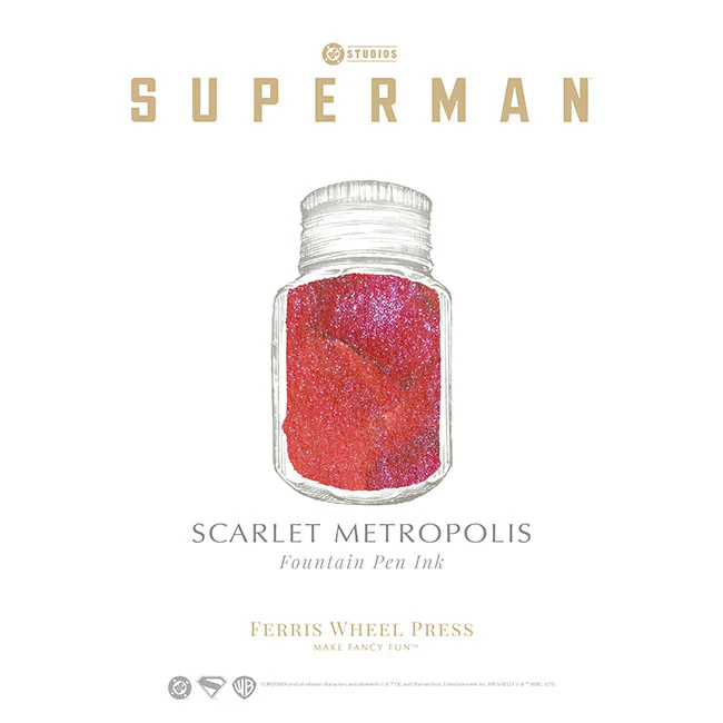 Ferris Wheel Press Superman Themed Bottled Ink in Scarlet Metropolis  - 28 mL - Image 4