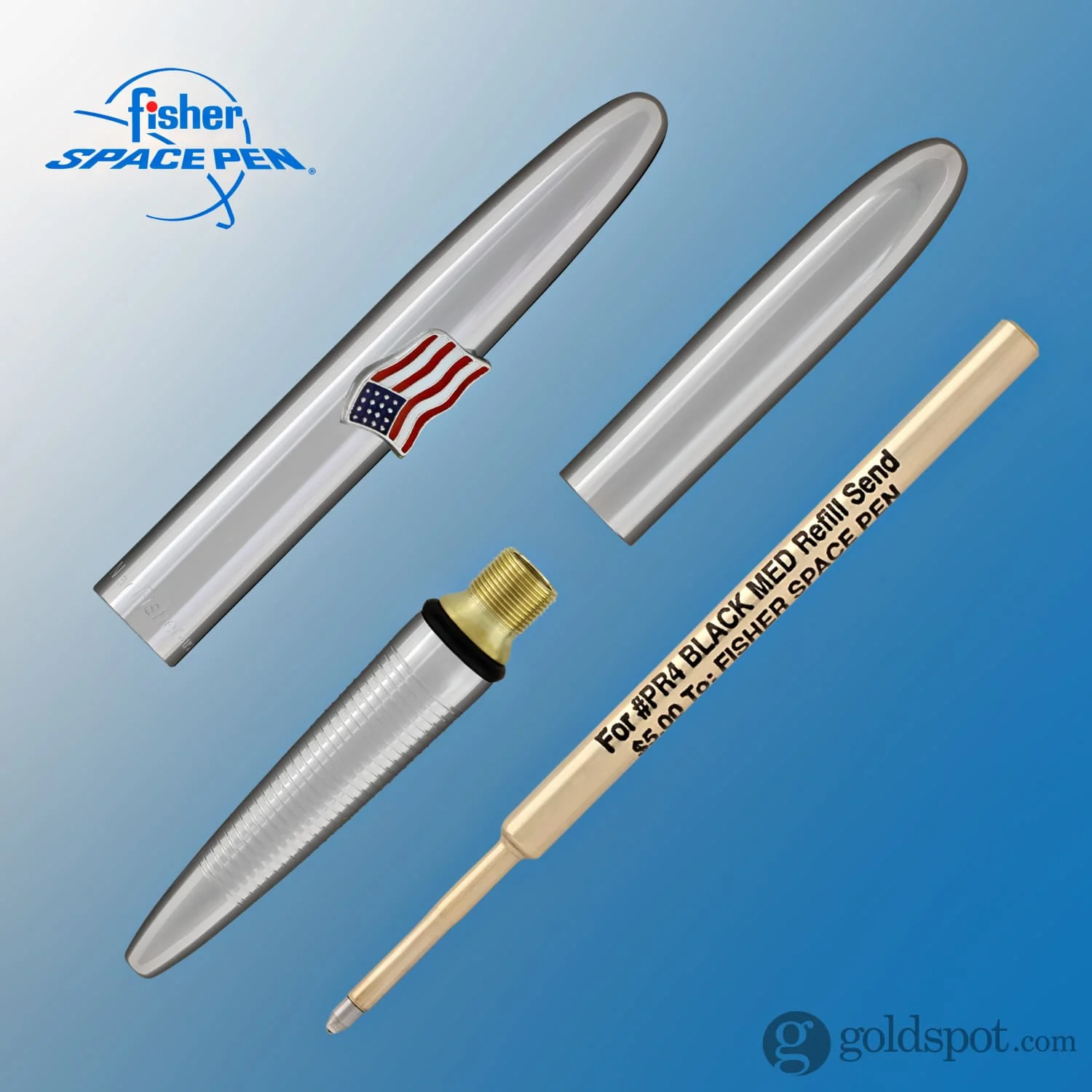 Fisher Space Pen Bullet Ballpoint Pen in Chrome with American Flag Emblem - Image 4
