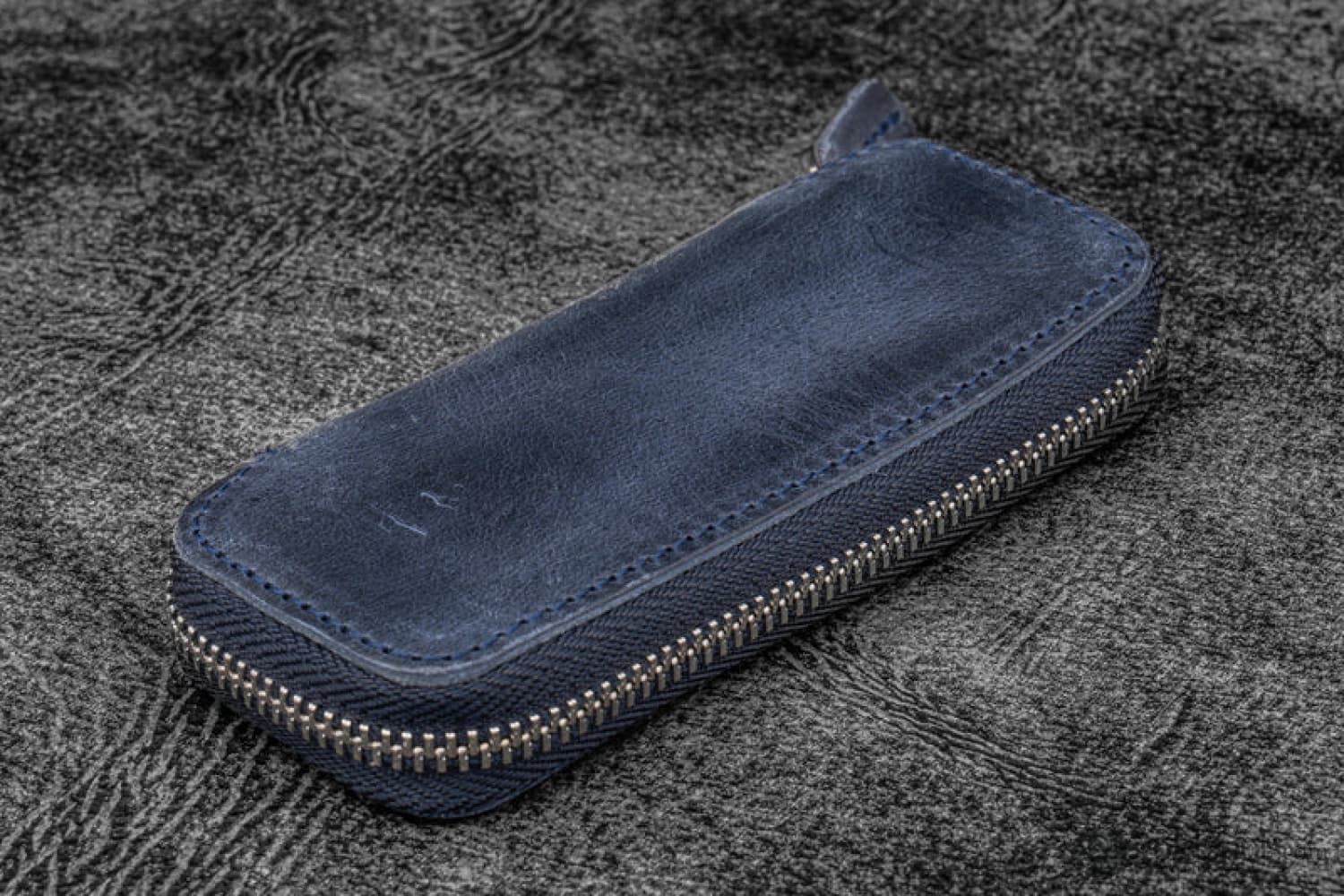 Galen Leather 2 Pen Case for Kaweco - Pocket Pen in Crazy Horse Navy Blue - Image 2