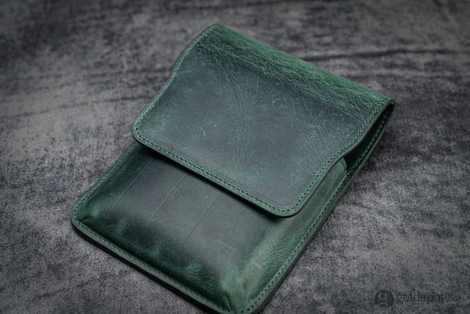 Galen Leather Five Slot Flap Pen Case in Crazy Horse Forest Green - Image 3