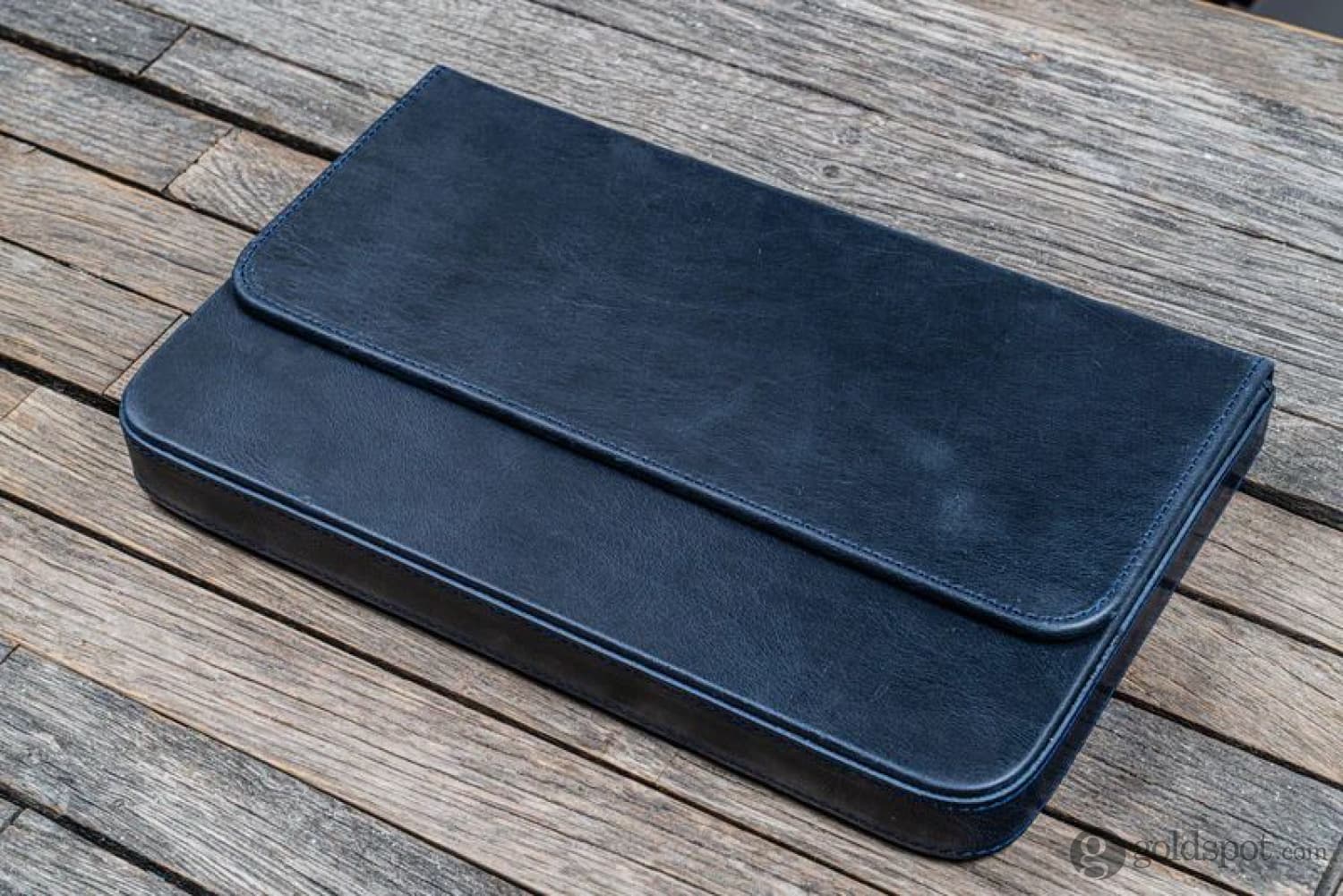 Galen Leather Magnum Opus 12 Slots Hard Pen Case in Crazy Horse Navy Blue - Image 3