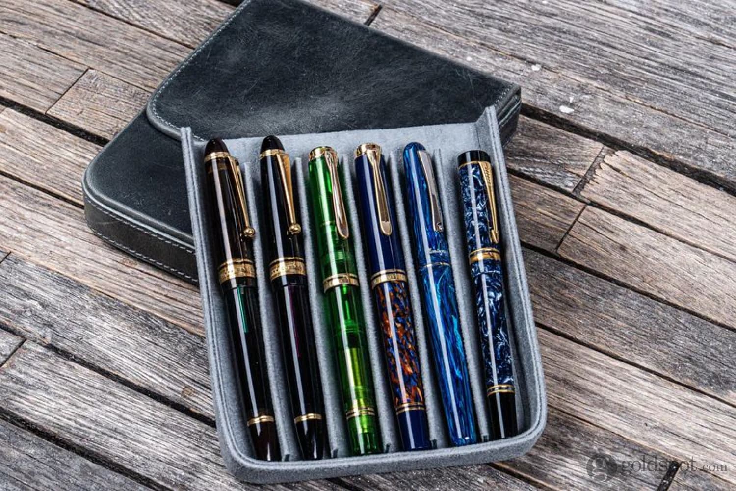Galen Leather Magnum Opus 6 Slots Hard Pen Case in Crazy Horse Smokey Grey - Image 2