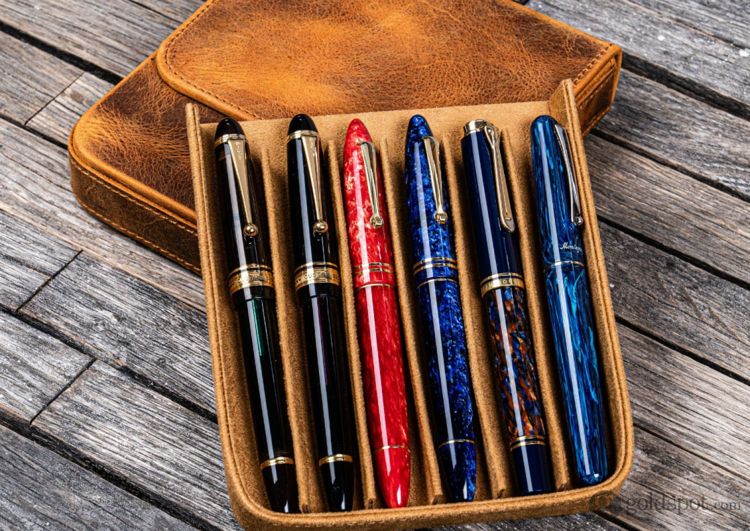Galen Leather Magnum Opus Six Pen Hard Case with Removable Pen Tray in Crazy Horse Brown - Image 2