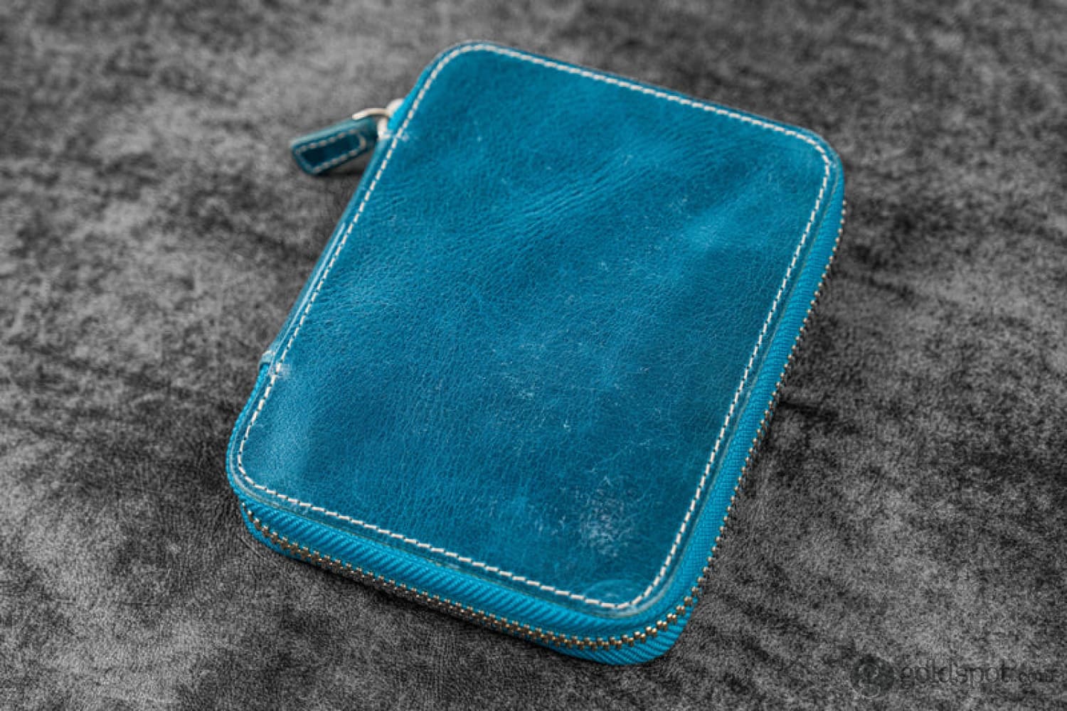 Galen Leather Pen Case Zippered 10 Slots in Crazy Horse Ocean Blue - Image 2