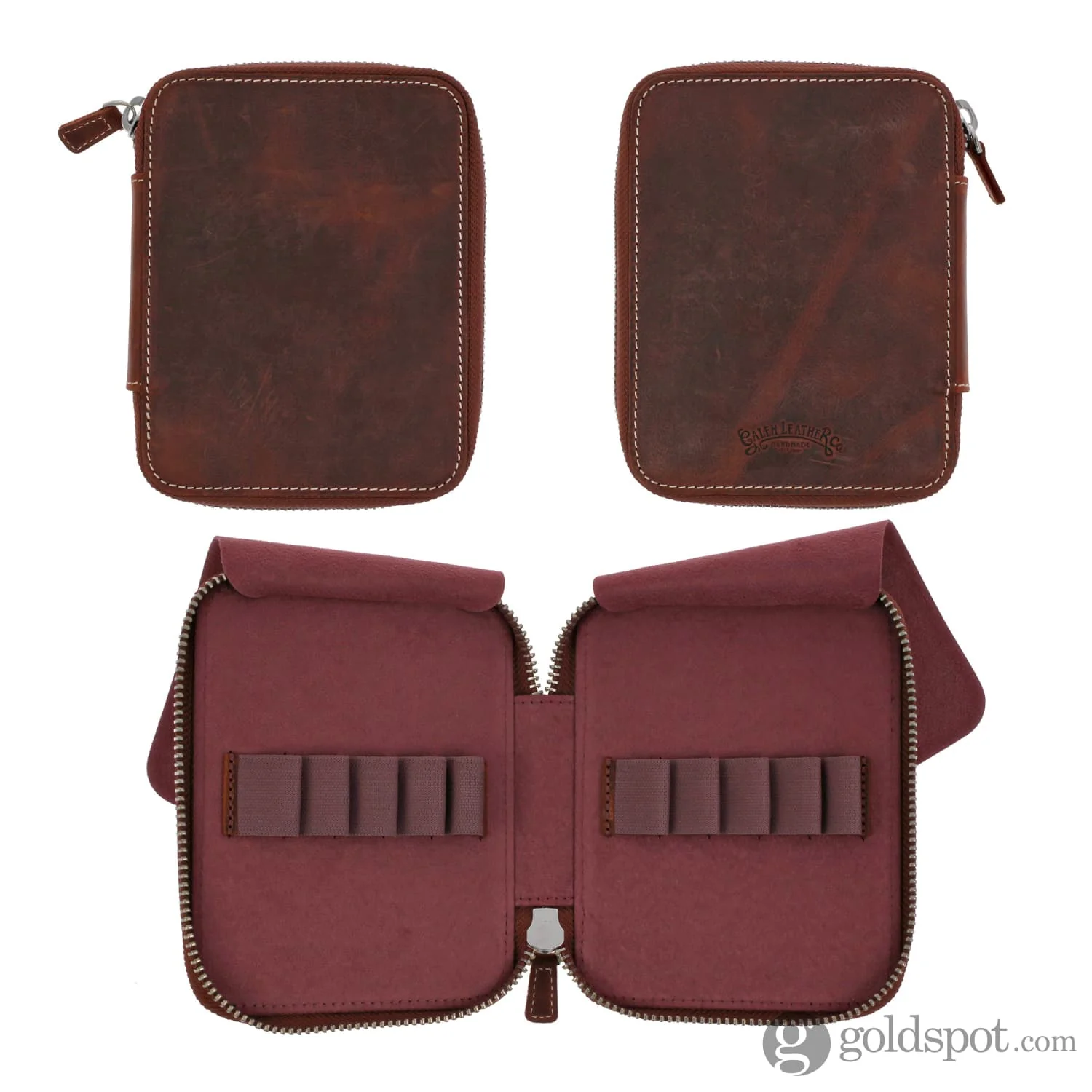 Galen Leather Pen Case Zippered 10 Slots in Crazy Horse Orange - Image 4
