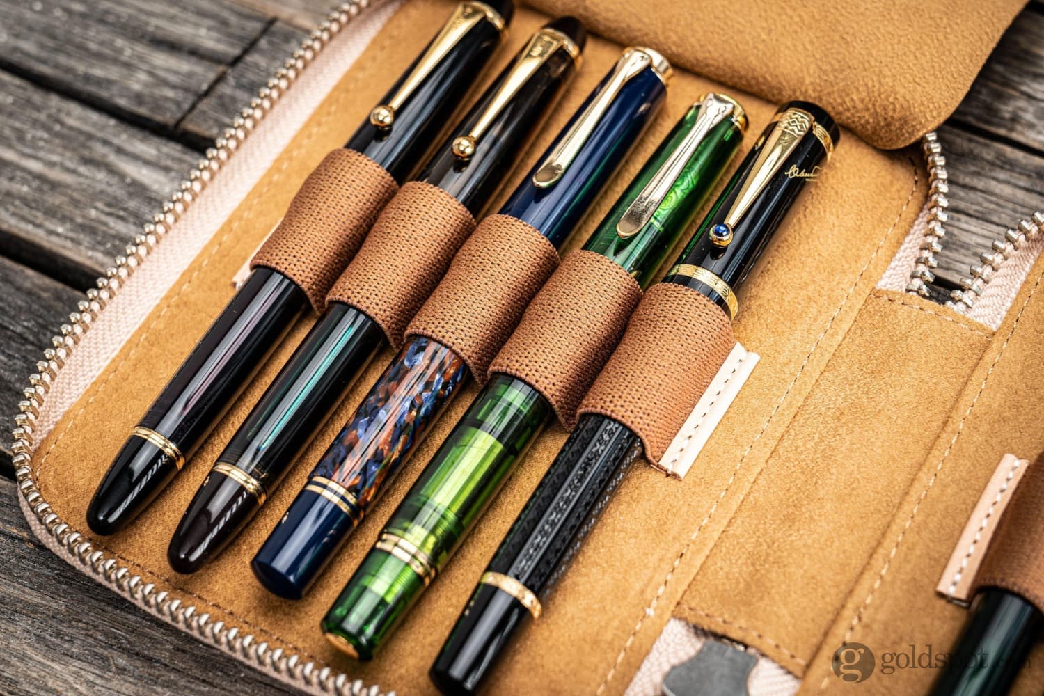 Galen Leather Pen Case Zippered 10 Slots in Undyed Leather - Image 2