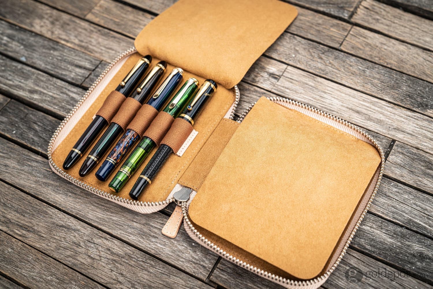 Galen Leather Pen Case Zippered 10 Slots in Undyed Leather - Image 3