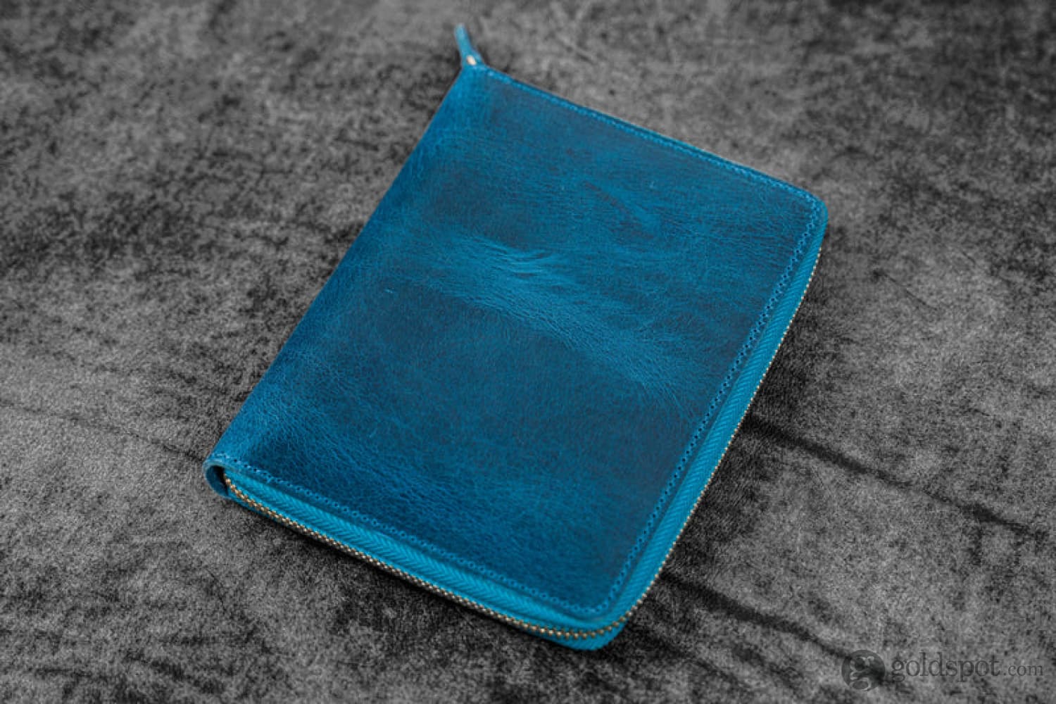 Galen Leather Pen Case Zippered 5 Slots in Crazy Horse Ocean Blue - Image 2