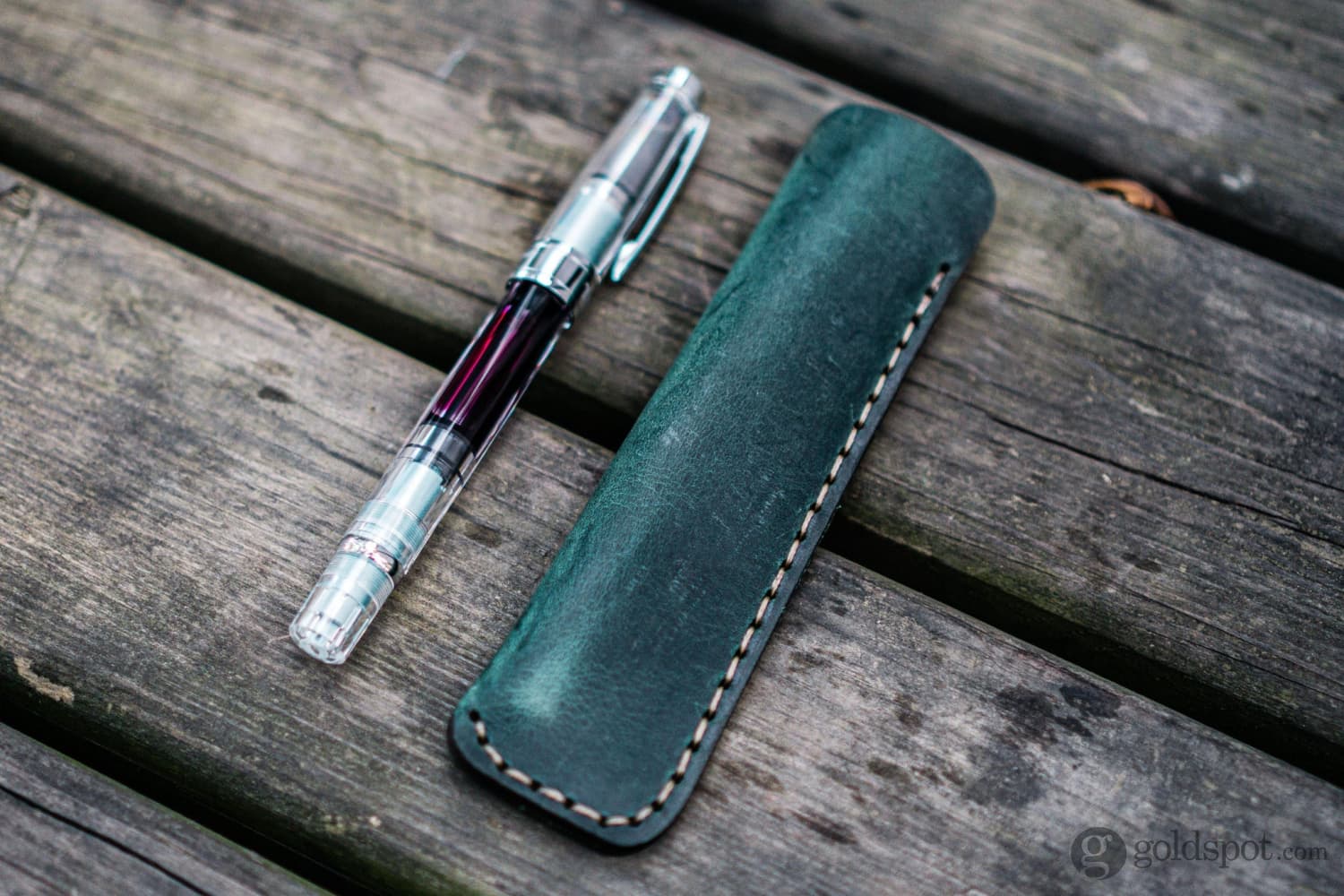 Galen Leather Single Pen Case in Crazy Horse Forest Green - Image 3