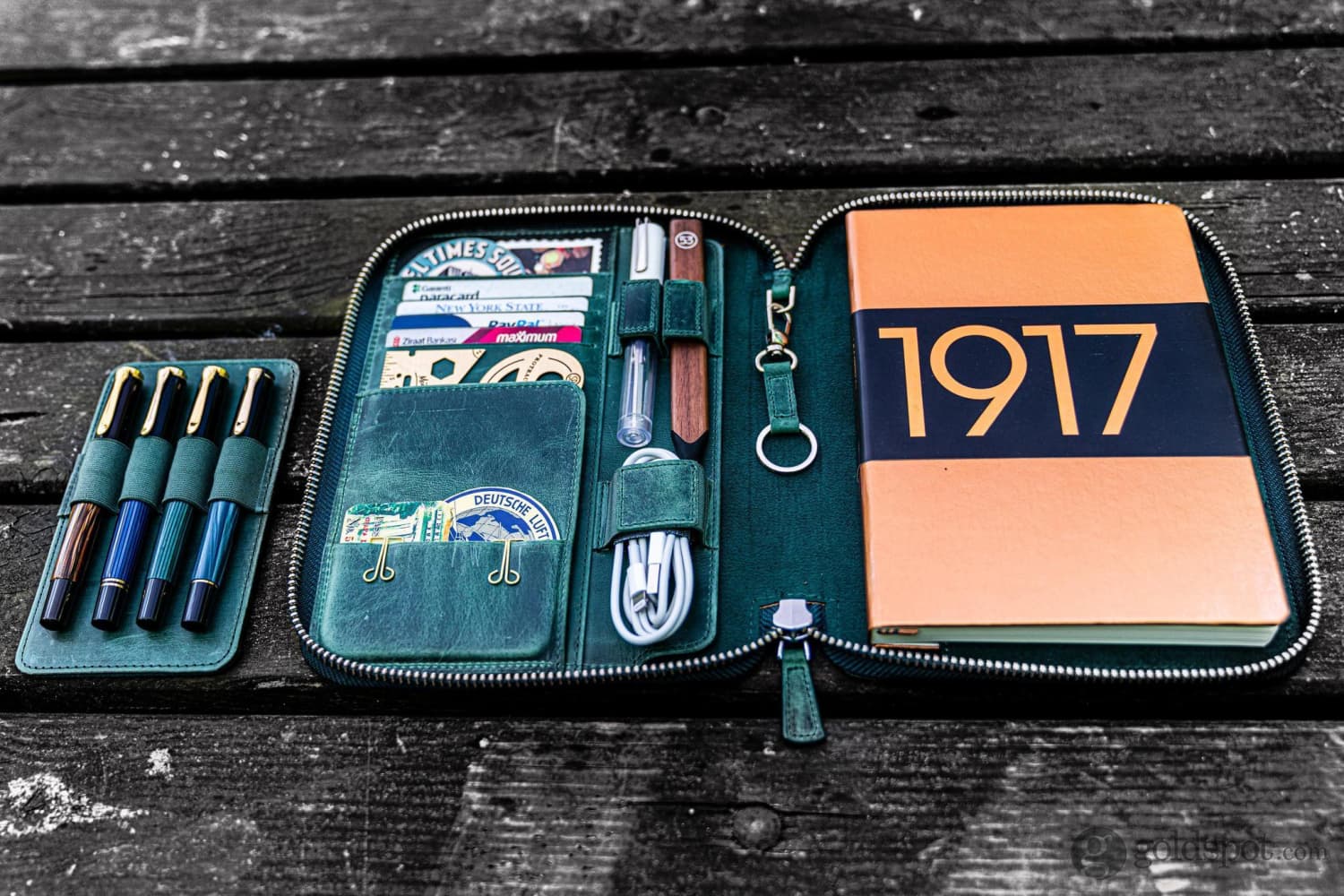 Galen Leather Zippered A5 Notebook Folio in Crazy Horse Forest Green - Image 3