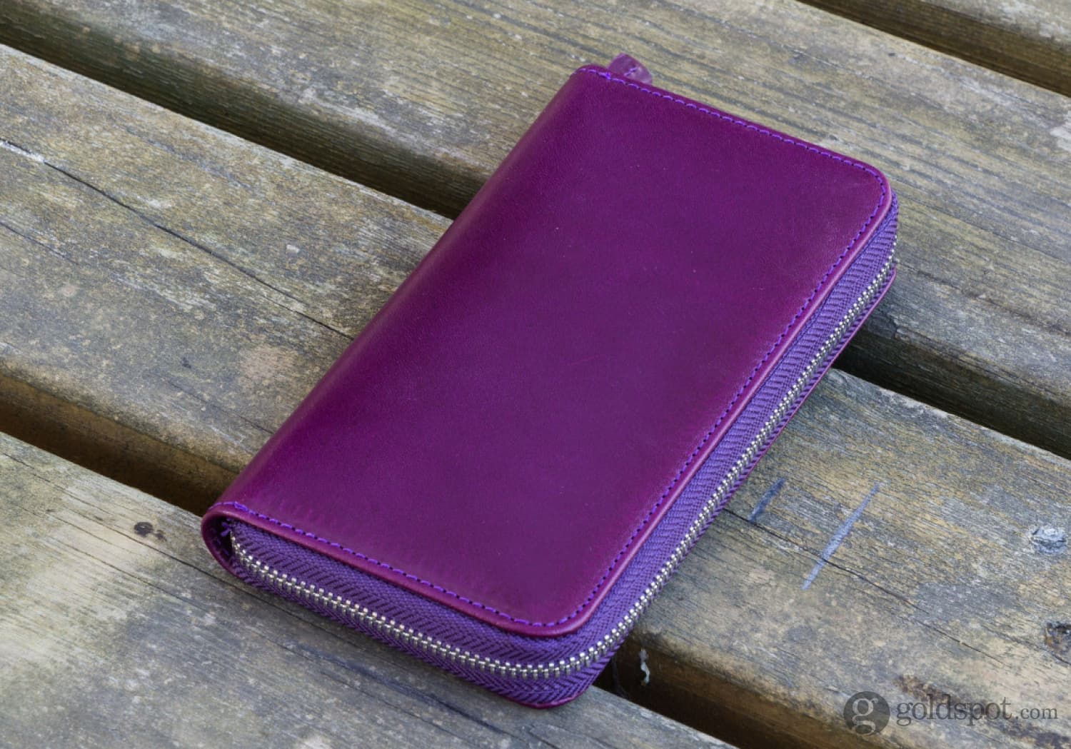 Galen Leather Zippered Three Pen Case in Purple - Image 2