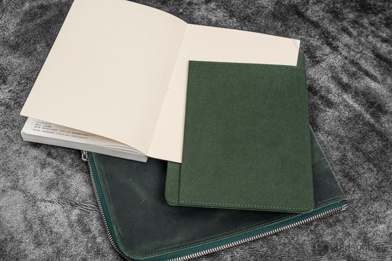 Galen Leather Zippered Writer's Bank Bag in Crazy Horse Forest Green - Image 2