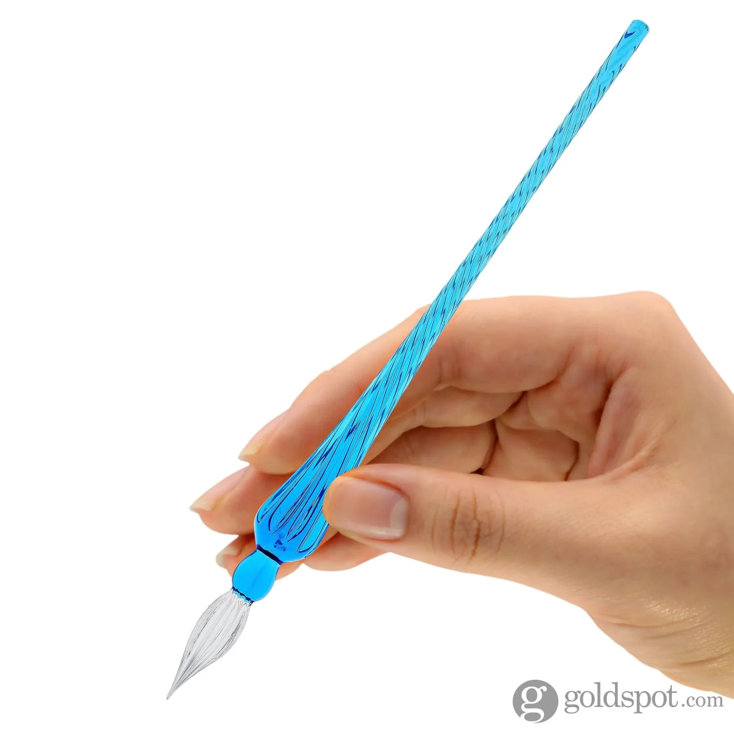 J. Herbin Glass Dip Pen in Blue Tapered Spiral Handle with Frosted Glass - Image 2