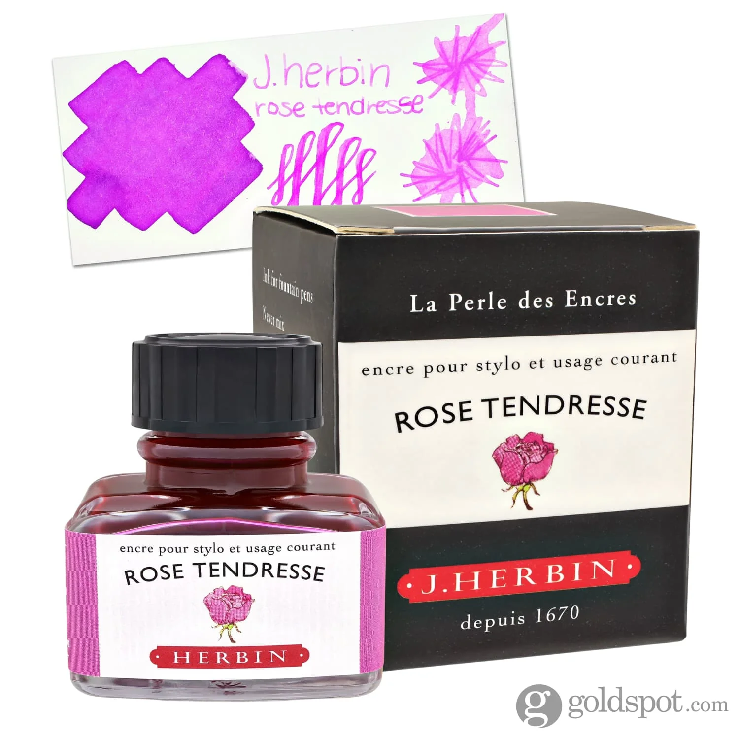 J. Herbin Rose Tendresse (Tenderness Pink) Bottled Fountain Pen Ink - Image 4