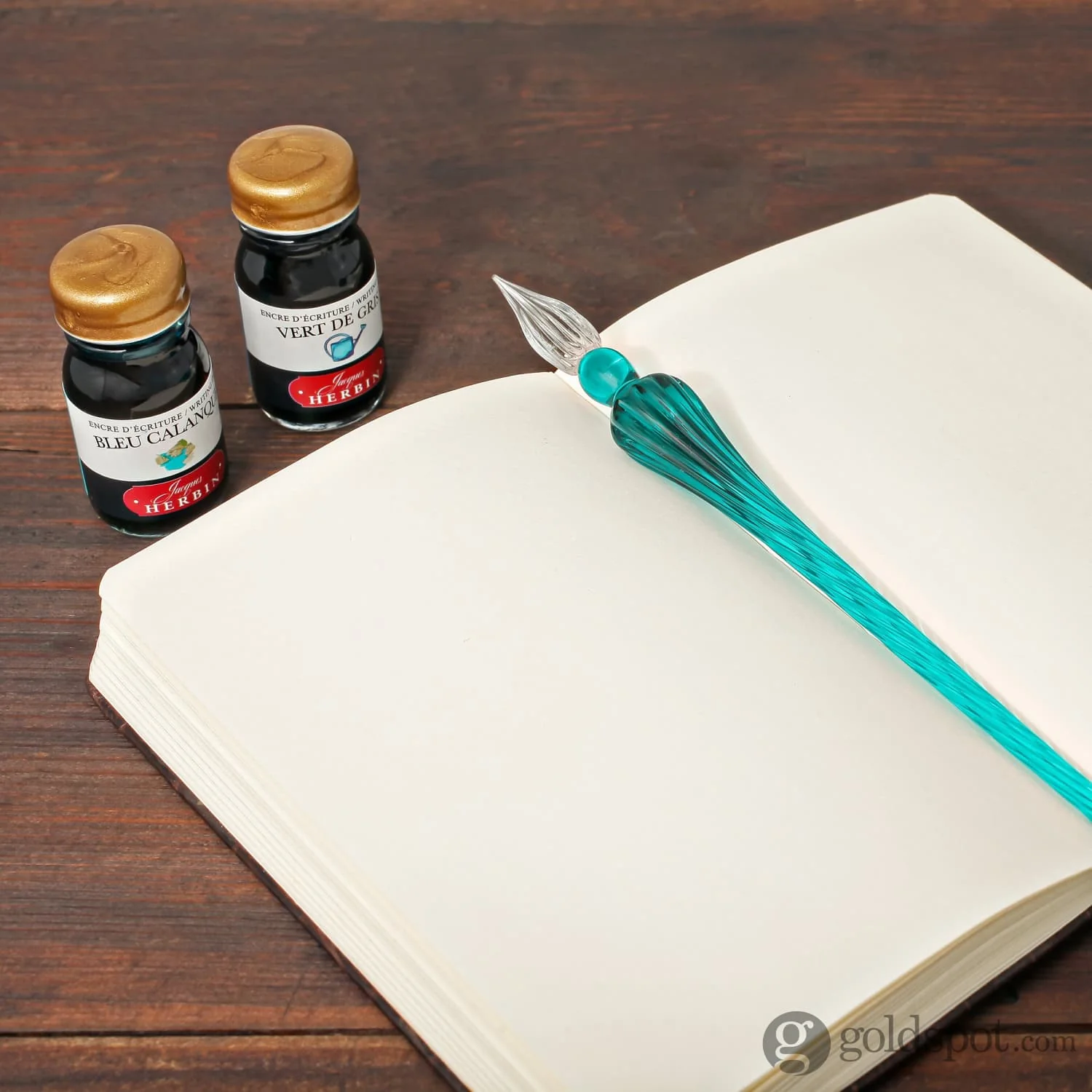 J. Herbin Round Glass Pen and Ink Set in Turquoise - Image 3