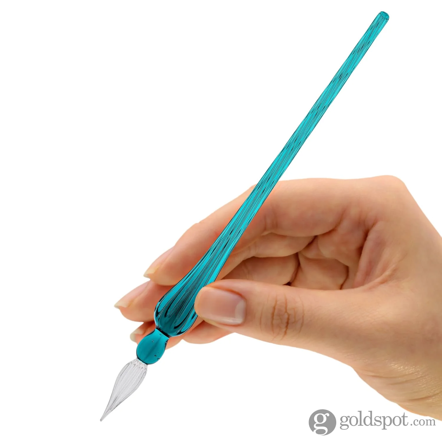 J. Herbin Round Glass Pen in Turquoise Tapered Spiral Handle with Frosted Glass - Image 2