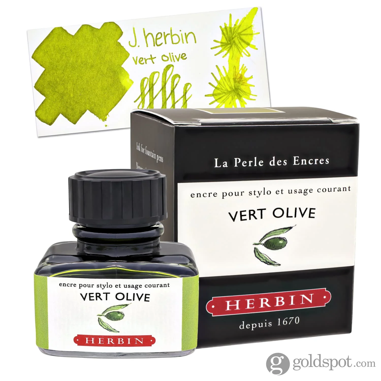 J. Herbin Vert Olive (Green Olive) Bottled Fountain Pen Ink and Cartidges - Image 5