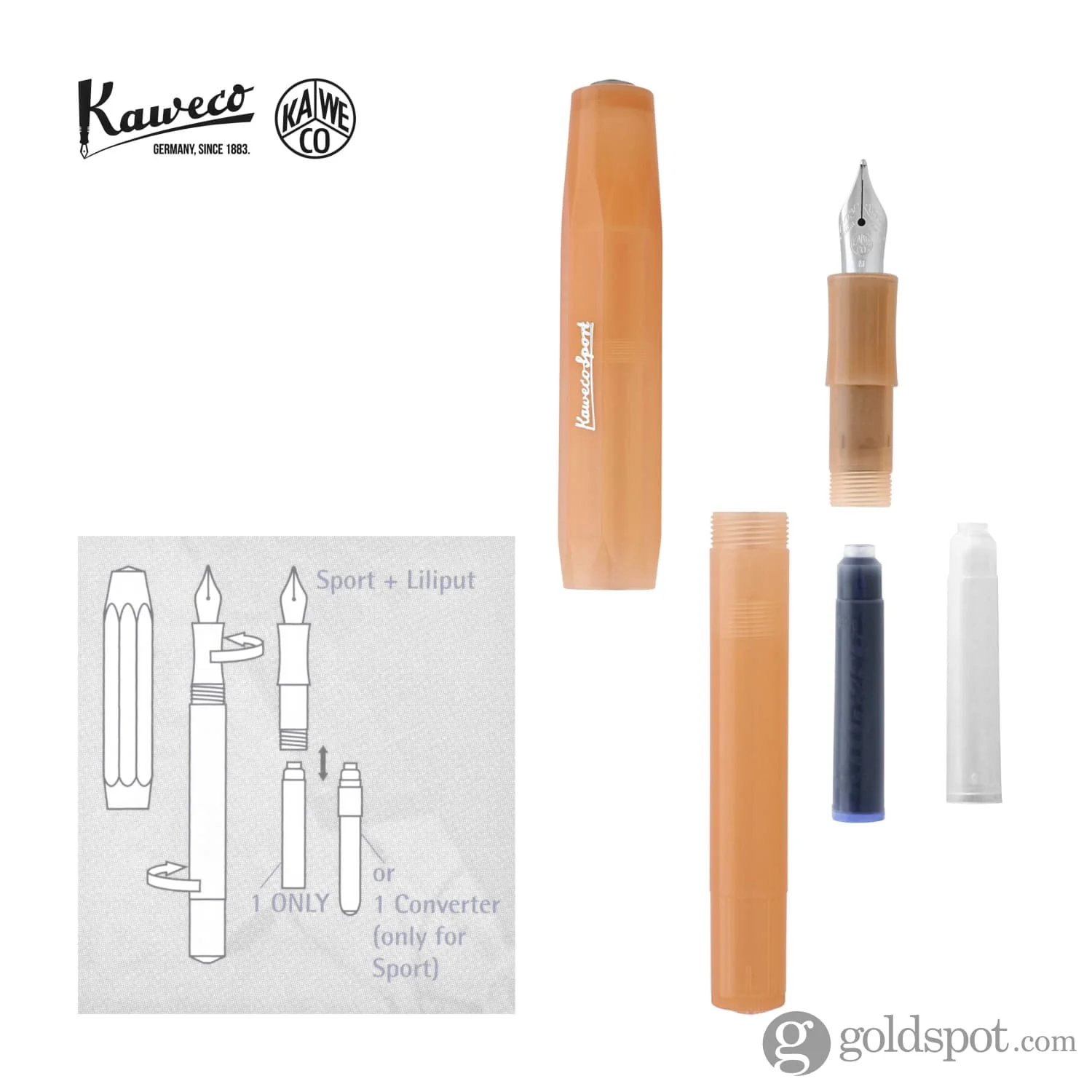 Kaweco Frosted Sport Fountain Pen in Soft Mandarin - Image 6