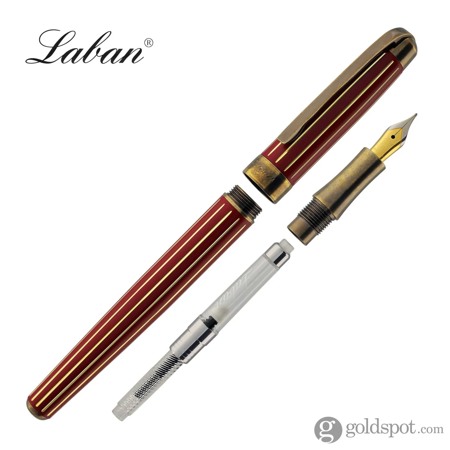 Laban Antique II Fountain Pen in Red with Gold Lines - Image 5