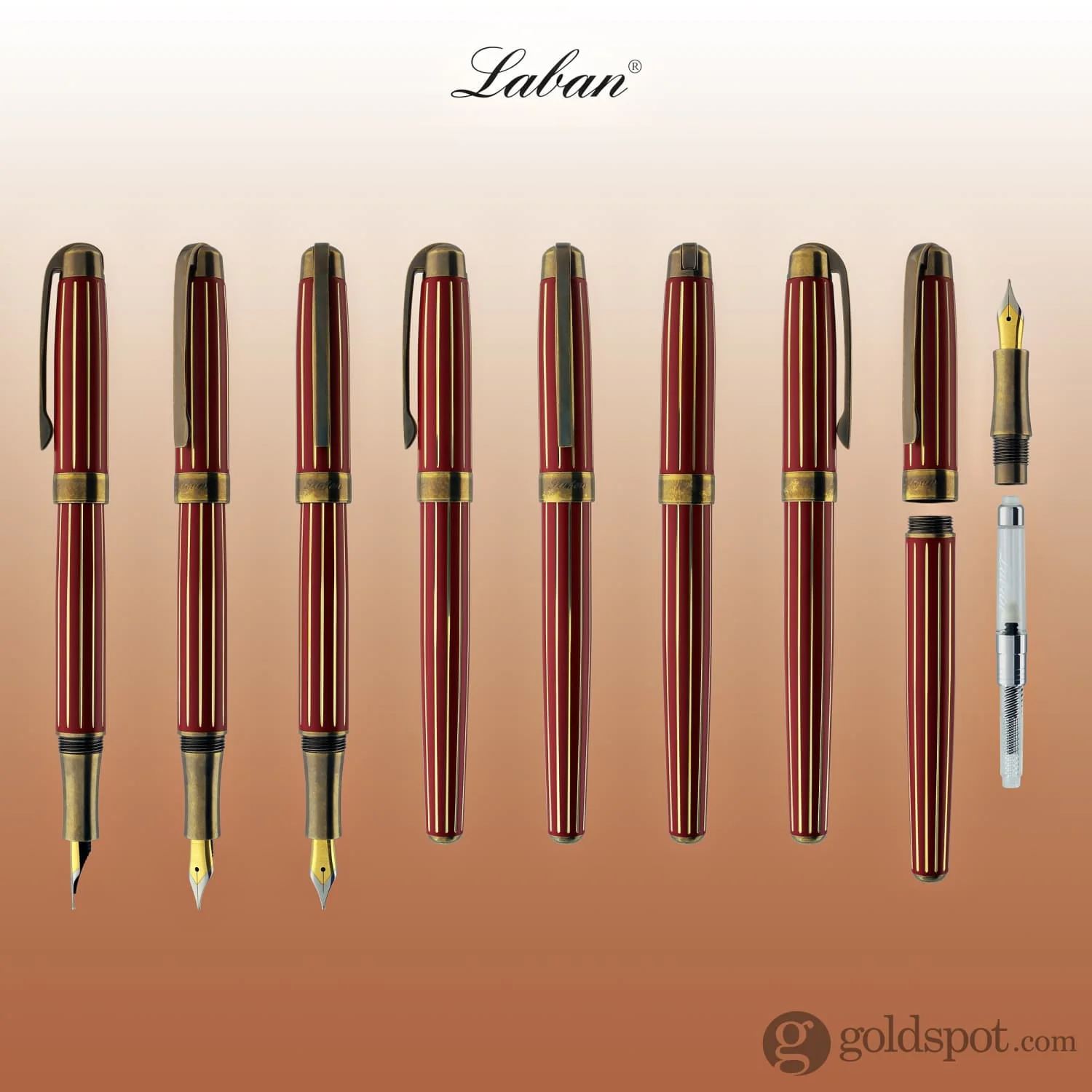 Laban Antique II Fountain Pen in Red with Gold Lines - Image 6