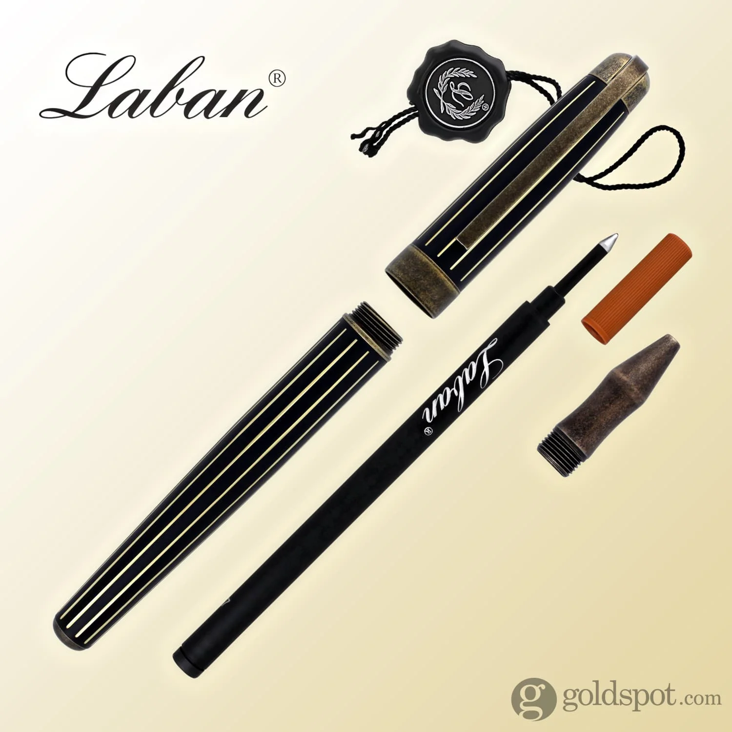 Laban Antique II Rollerball Pen in Rose Gold with Lines - Image 7