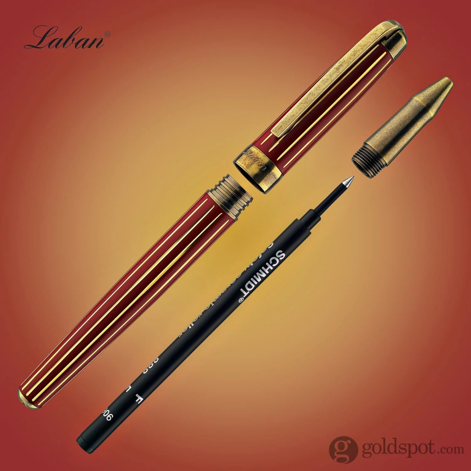 Laban Antique II Rollerball Pen in Red with Gold Lines - Image 7
