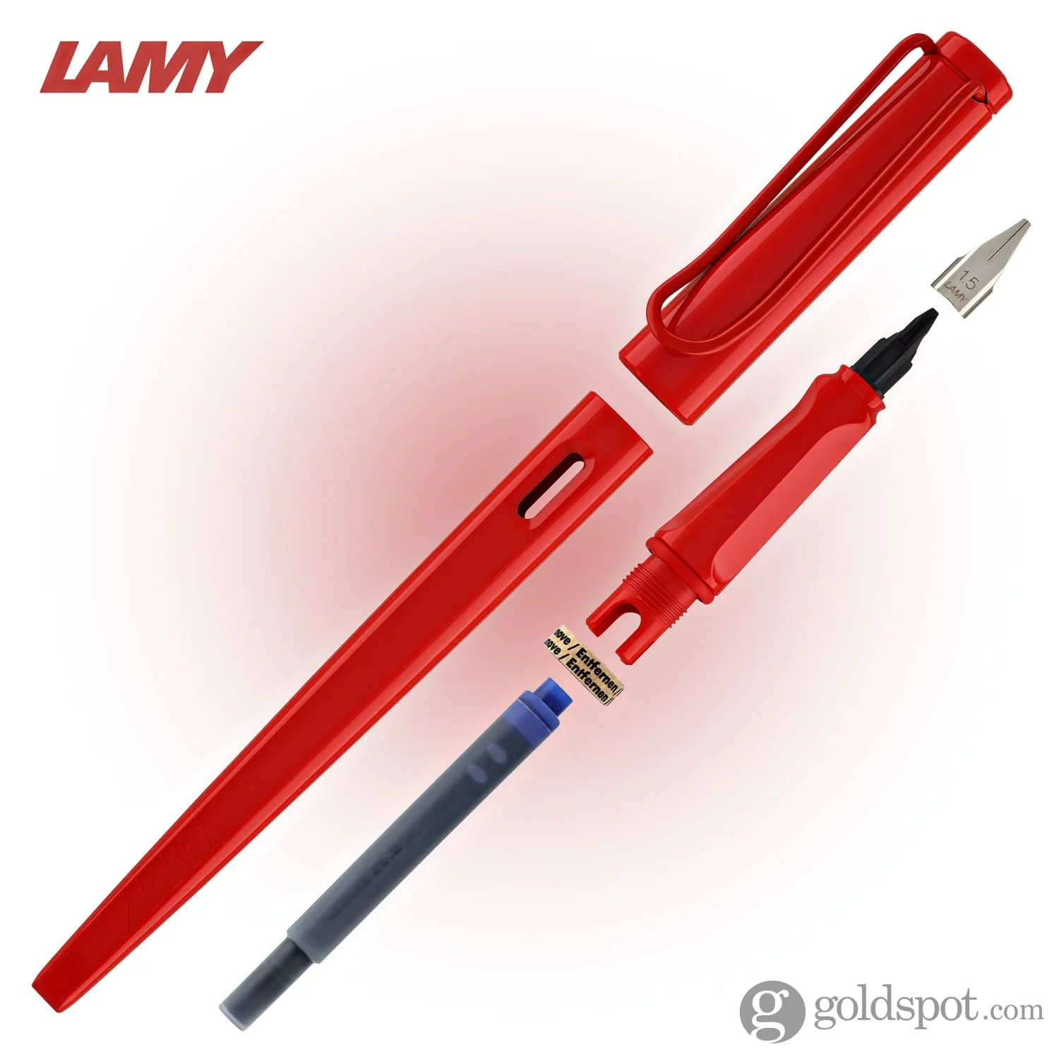 Lamy Joy Calligraphy Fountain Pen in Strawberry with Red Clip - 1.5 mm Stub Nib - Image 7