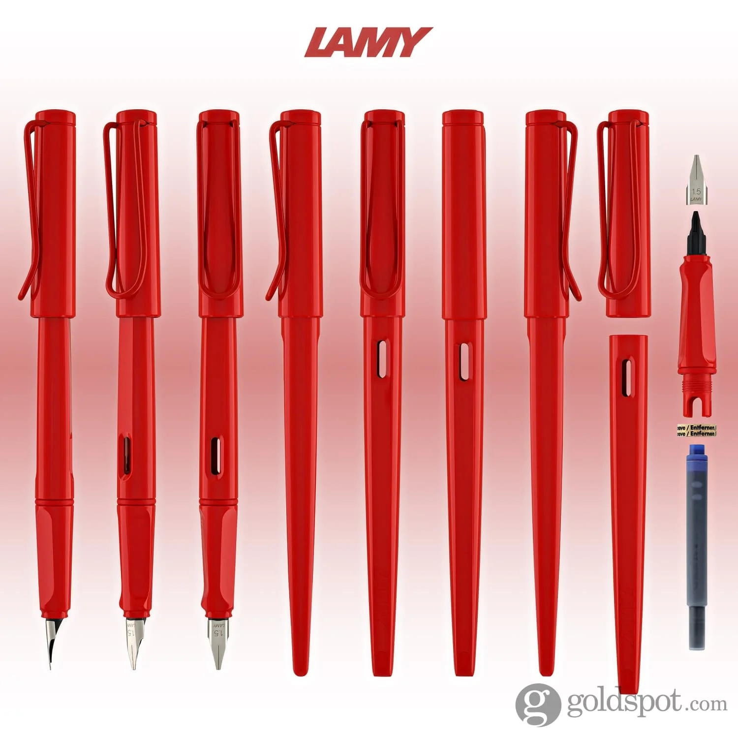 Lamy Joy Calligraphy Fountain Pen in Strawberry with Red Clip - 1.5 mm Stub Nib - Image 8
