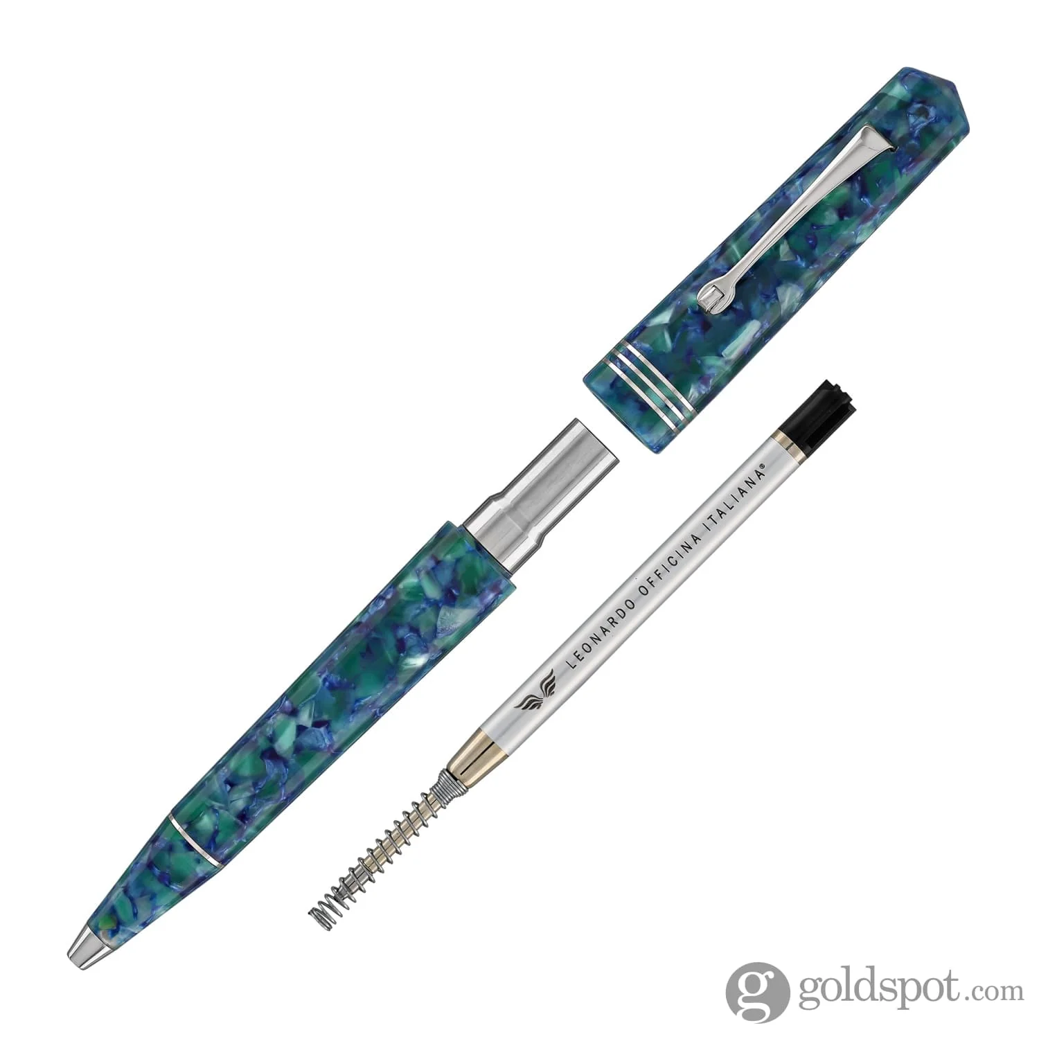 Leonardo Momento Zero Ballpoint Pen in Green & Blue Silver Trim - Image 5
