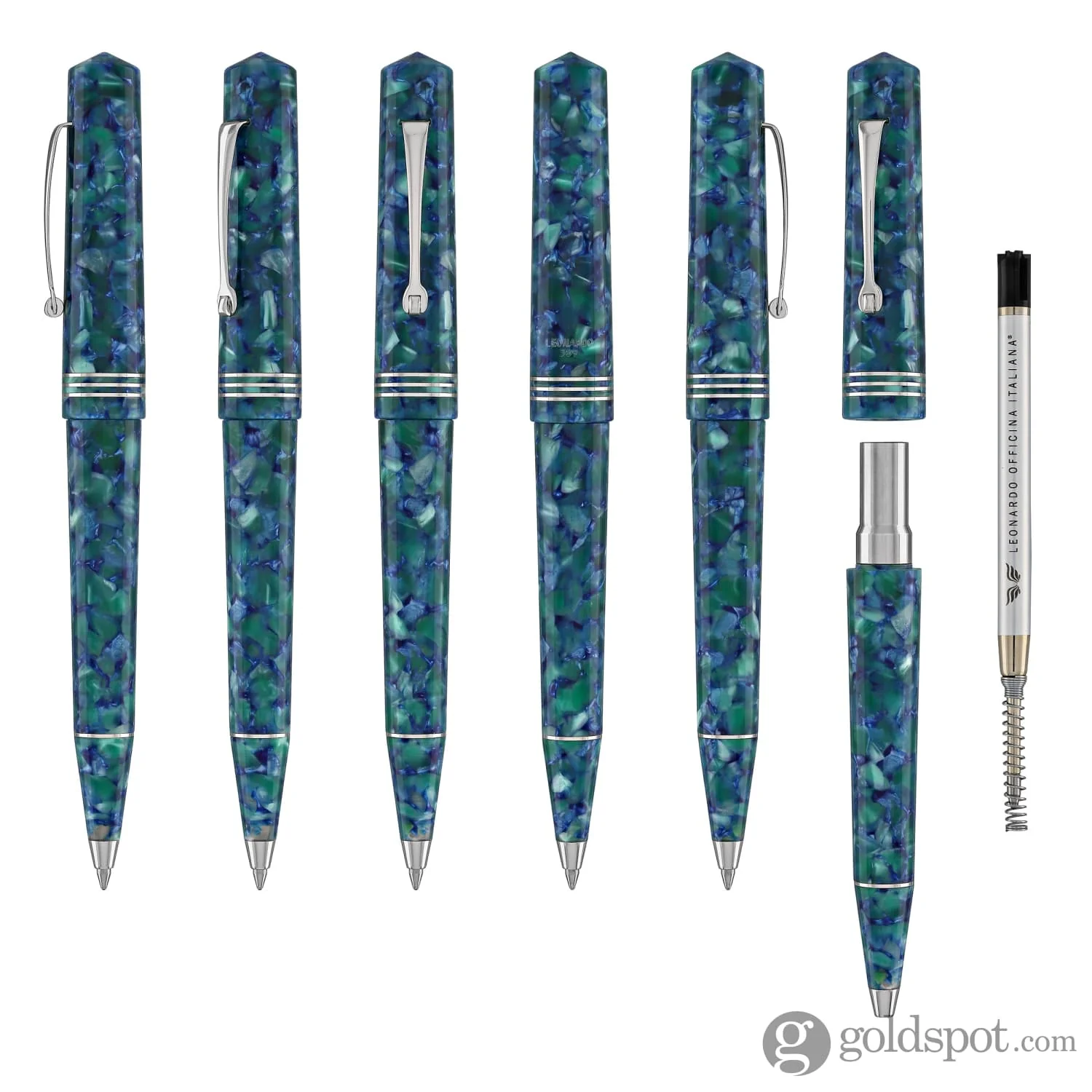 Leonardo Momento Zero Ballpoint Pen in Green & Blue Silver Trim - Image 6