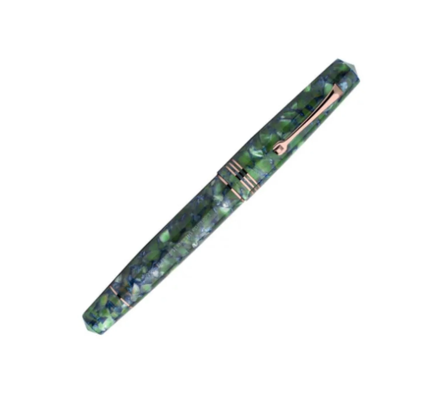 Leonardo Momento Zero Fountain Pen in Iride Green Blue 2021 with Rose Gold Trim - Fine Nib