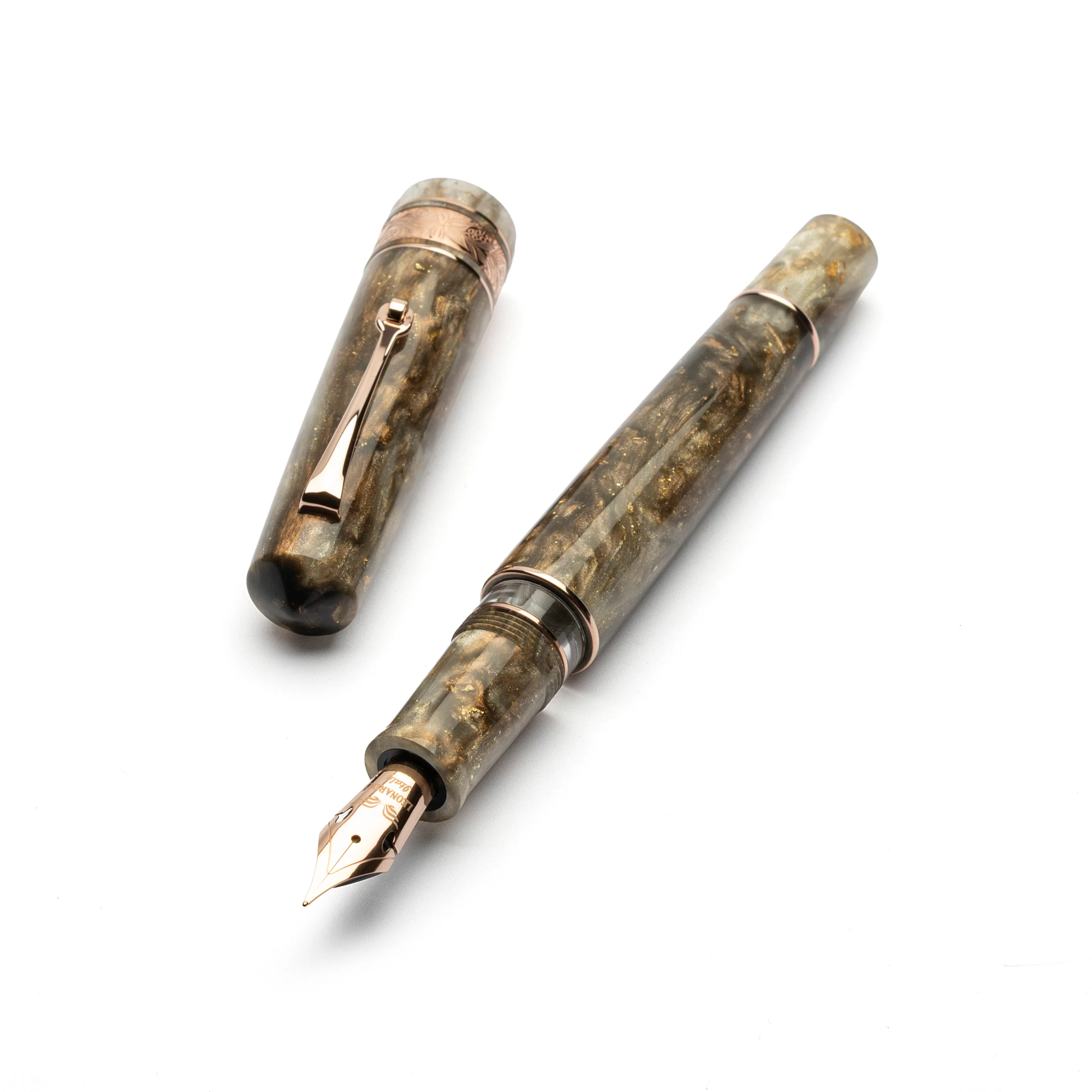 Leonardo Momento Zero Grande 2.0 Fountain Pen in Cosmos Chocolate Flower with Rose Gold Trim No. 6 Nib