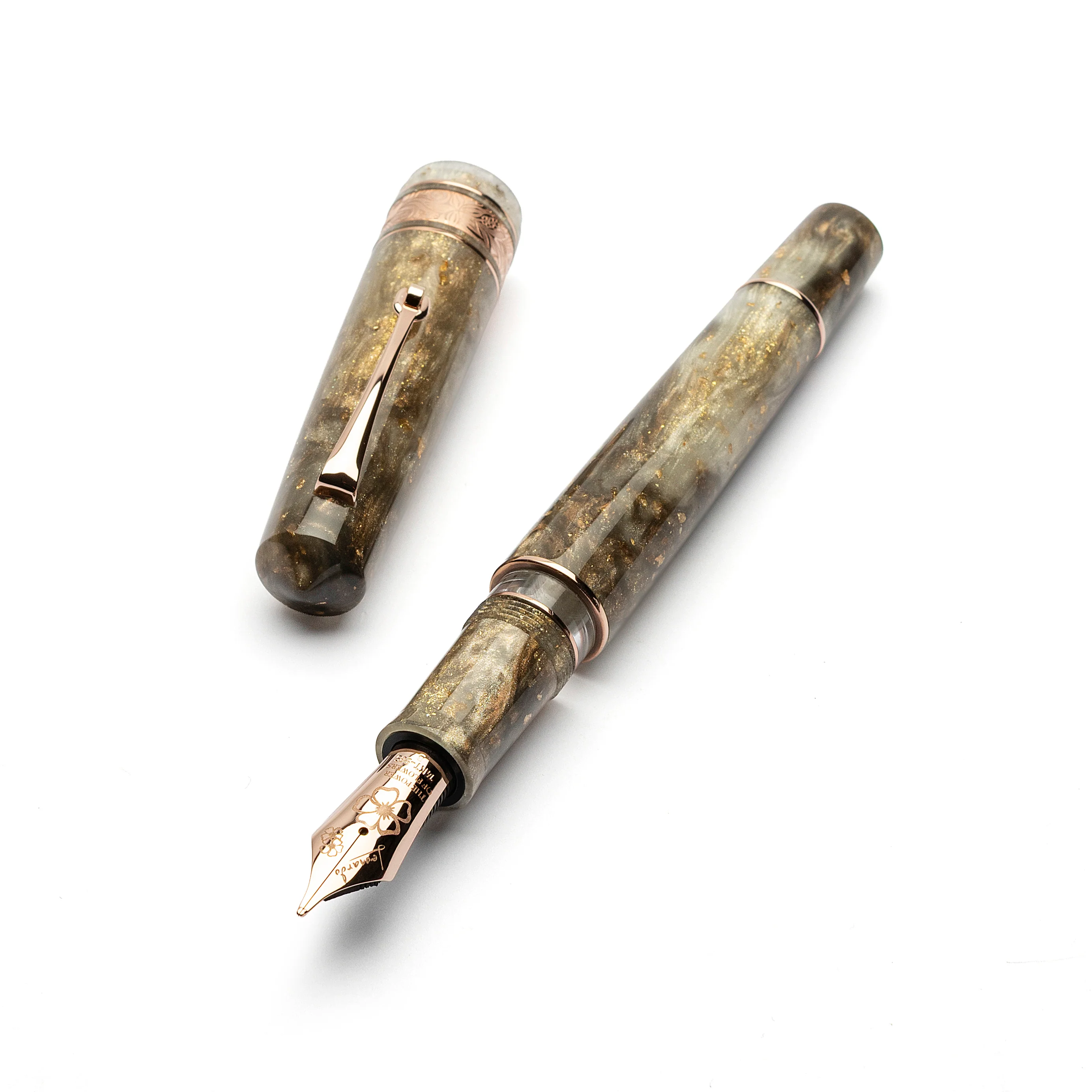 Leonardo Momento Zero Grande 2.0 Fountain Pen in Cosmos Chocolate Flower with Rose Gold Trim No. 6 Nib - Image 2