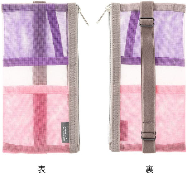 Midori Book Band Pen Case for B6 to A5 in Mesh Pink - Image 3