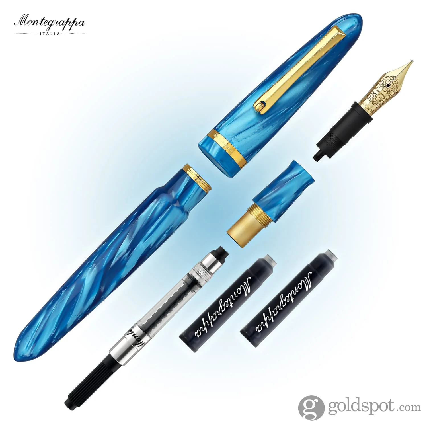 Montegrappa Venetia Fountain Pen in Turquoise Celluloid with 18kt gold nib - Limited Edition - Image 6