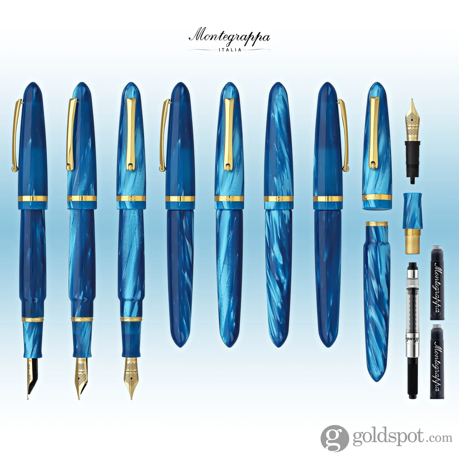 Montegrappa Venetia Fountain Pen in Turquoise Celluloid with 18kt gold nib - Limited Edition - Image 7