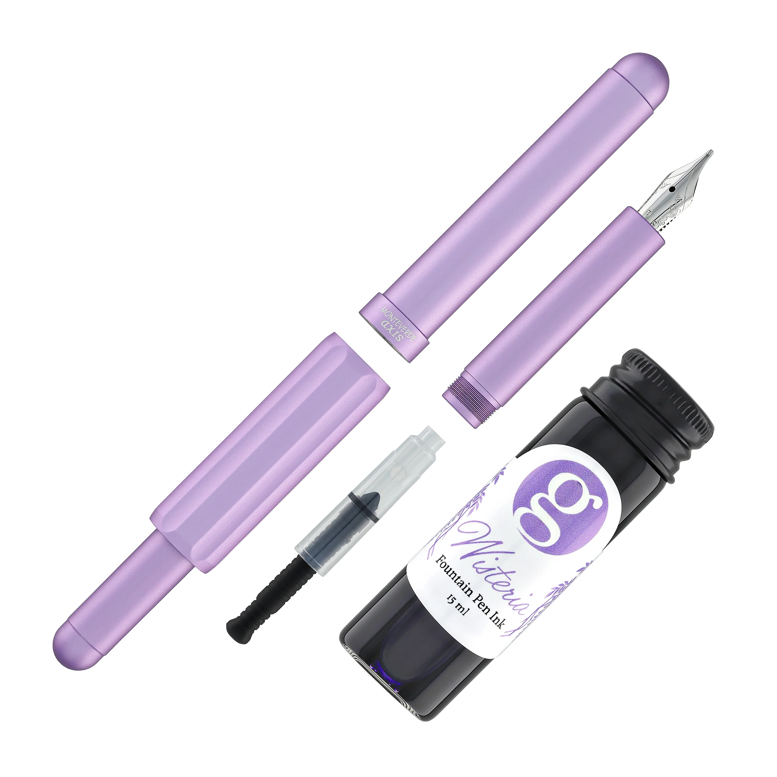 Monteverde Axis Fountain Pen in Wisteria with 15ml Bottled Ink - Image 5