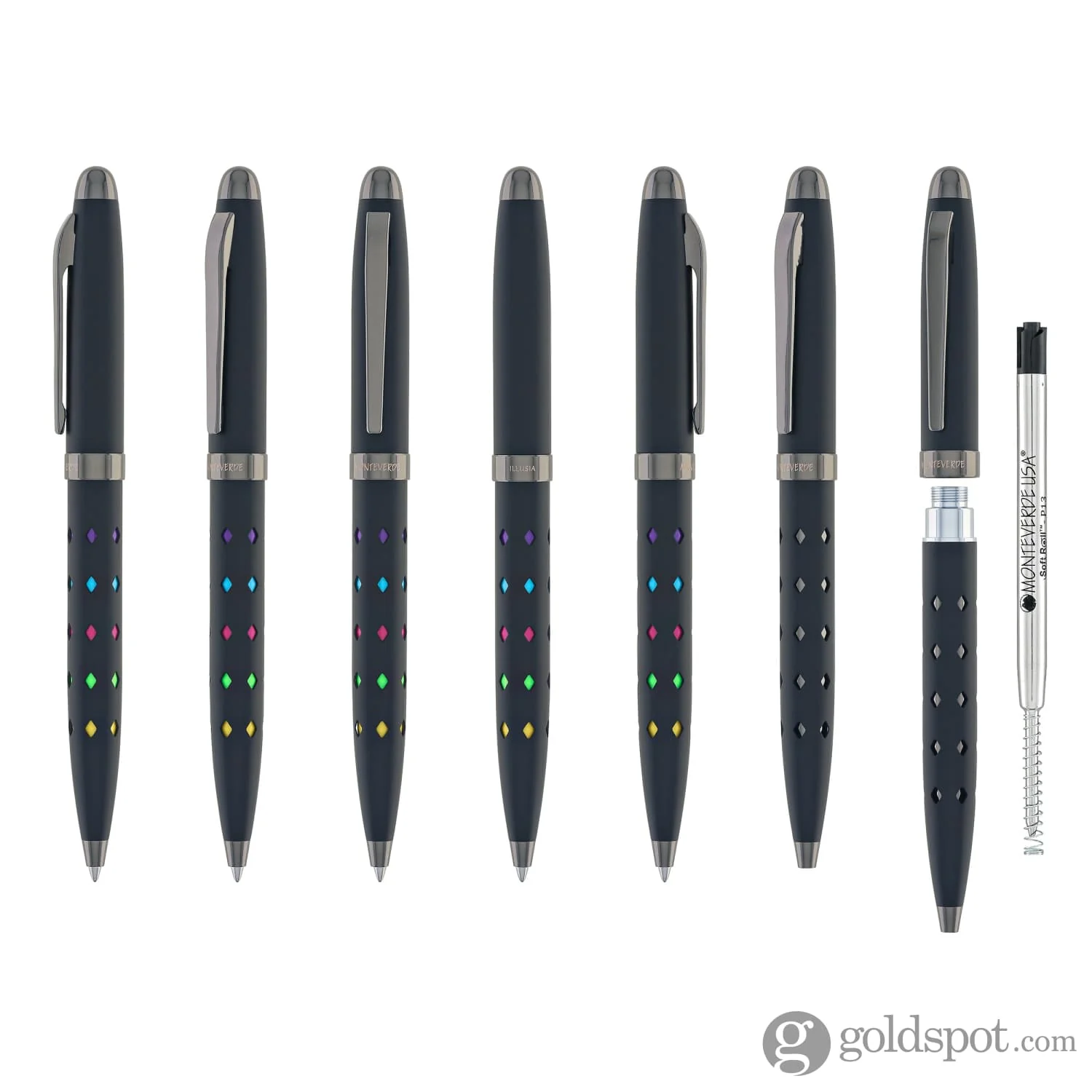 Monteverde Illusia Gel Pen in Diamond Shapes Black Matte with Gunmetal Trim - Image 7