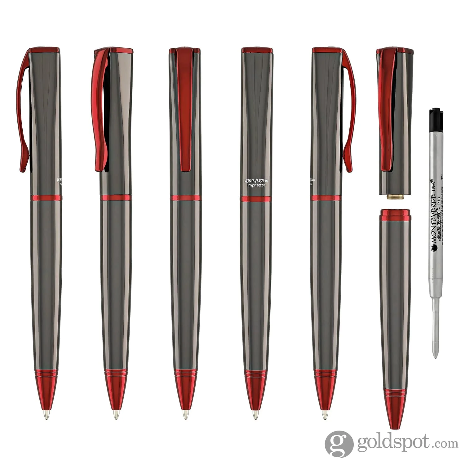 Monteverde Impressa Ballpoint Pen in Gunmetal with Red Trim - Image 6