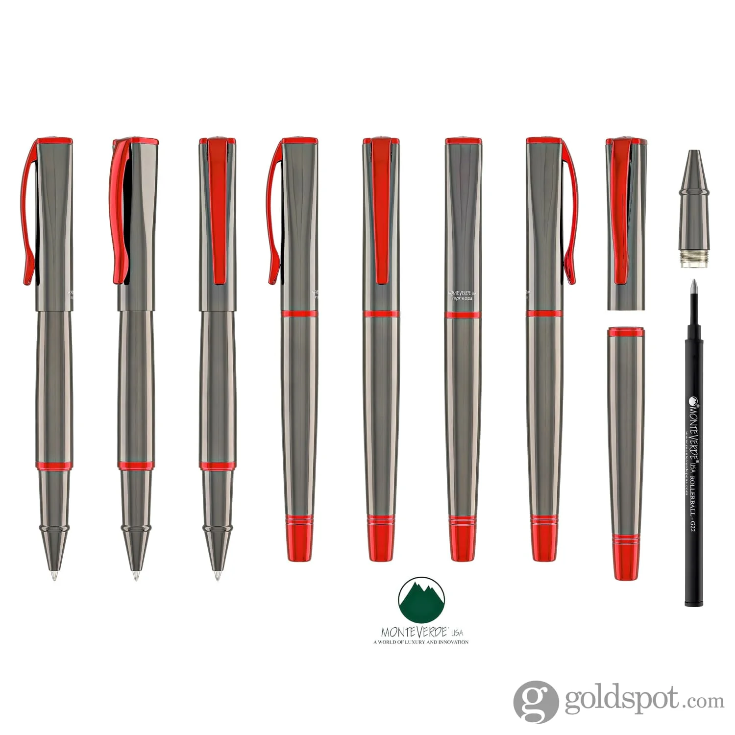 Monteverde Impressa Rollerball Pen in Gunmetal with Red Trim - Image 8