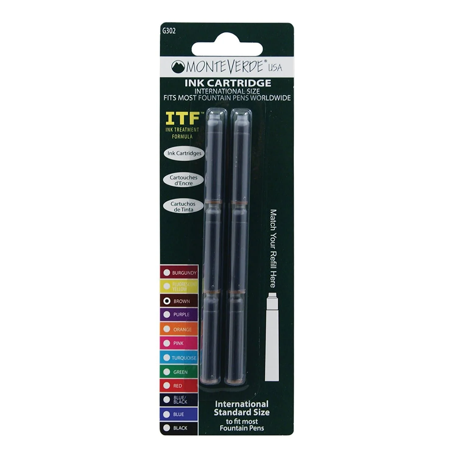Monteverde Ink Cartridges International Size in Brown - Pack of 6