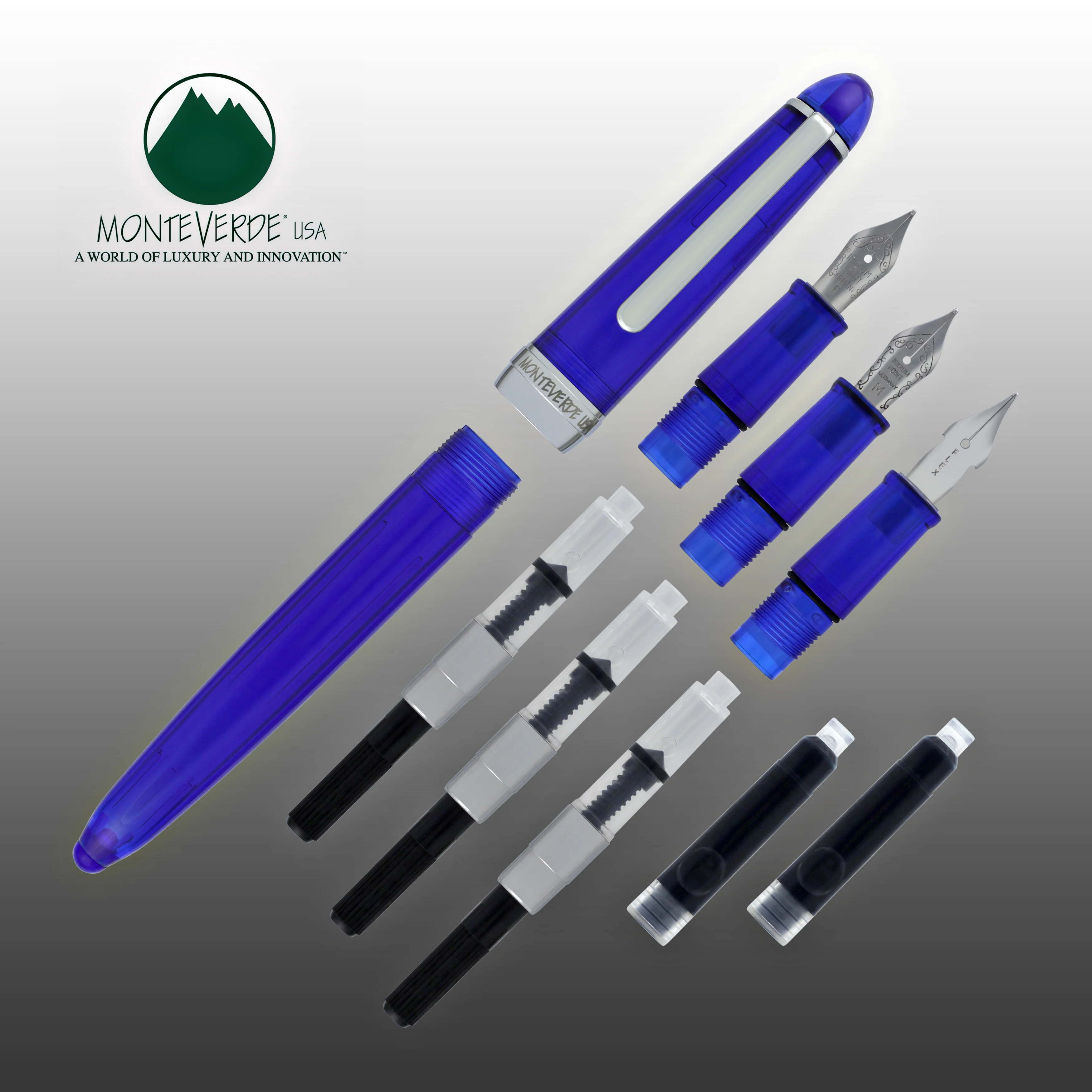 Monteverde Monza Fountain Pen in Blue - Fine, Medium and Omniflex Nibs - Pack of 3 - Image 8