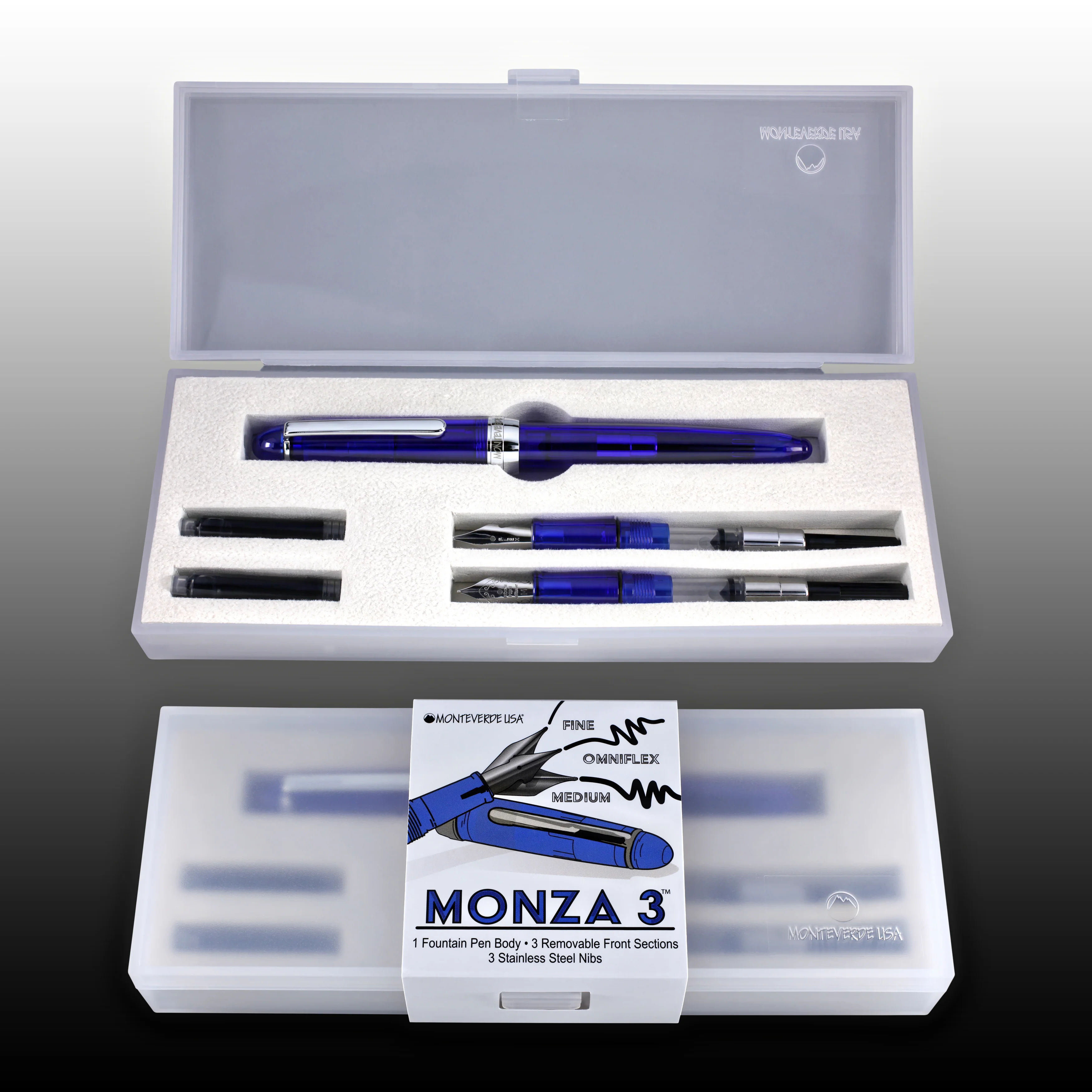 Monteverde Monza Fountain Pen in Blue - Fine, Medium and Omniflex Nibs - Pack of 3 - Image 9