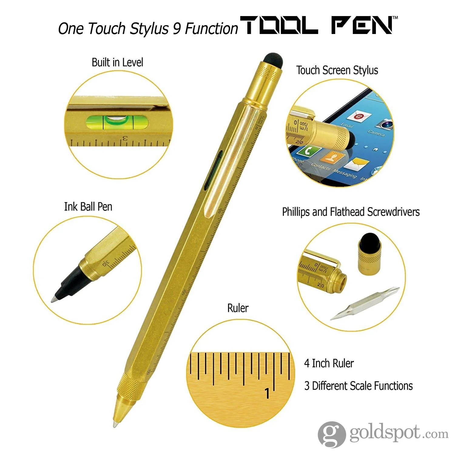 Monteverde One Touch Stylus Tool Ink Ball Pen in Brass - Image 6
